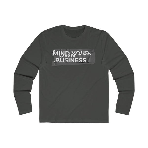 Mind Your Own Business (White in Gray Print) Men's Long Sleeve Crew Tee