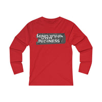 Mind Your Own Business (White in Gray Print) Women's Fitted Long Sleeve Tee