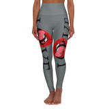 Love Everyone Sexy Tongue Lips High Waisted Yoga Leggings - Grey