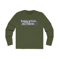 Mind Your Own Business (White in Gray Print) Men's Long Sleeve Crew Tee