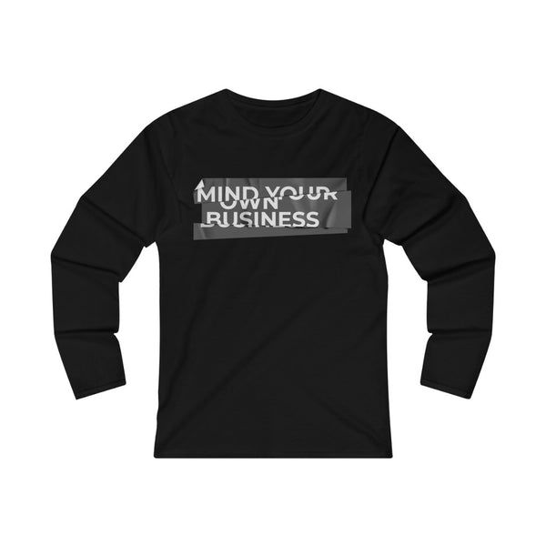 Mind Your Own Business (White in Gray Print) Women's Fitted Long Sleeve Tee